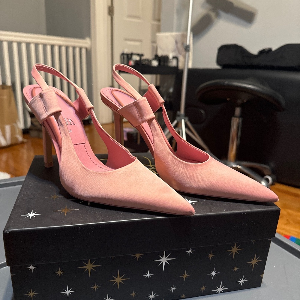 Zara pastel pink mule heels